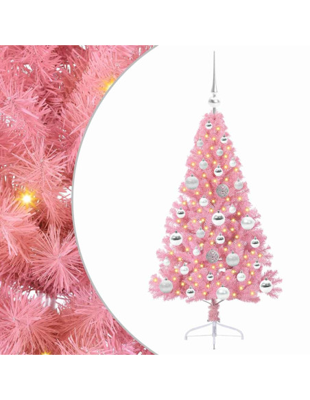 Albero di Natale artificiale con luci integrate Rosa 120 cm PVC