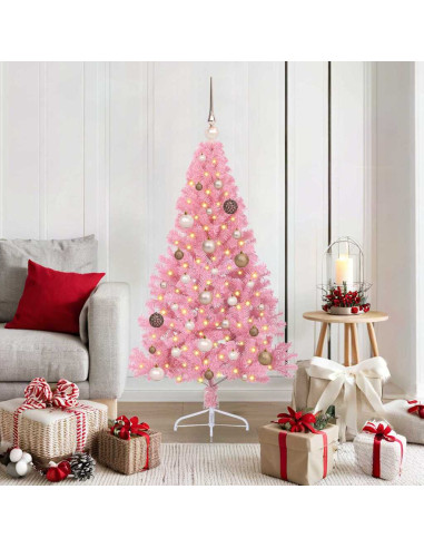 Albero di Natale artificiale con luci integrate Rosa 150 cm PVC