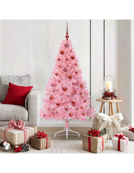 Albero di Natale artificiale con luci integrate Rosa 150 cm PVC
