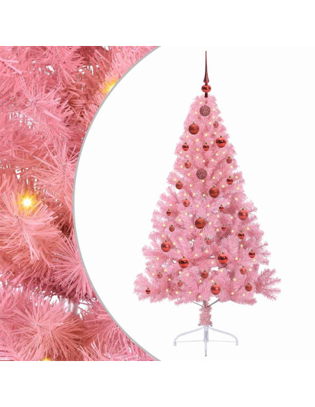 Albero di Natale artificiale con luci integrate Rosa 150 cm PVC