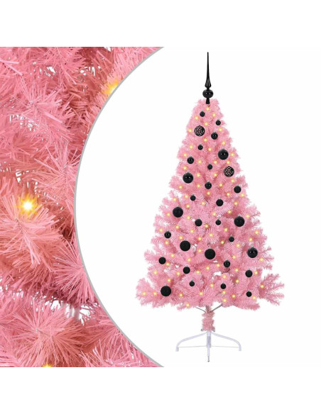 Albero di Natale artificiale con luci integrate Rosa 150 cm PVC