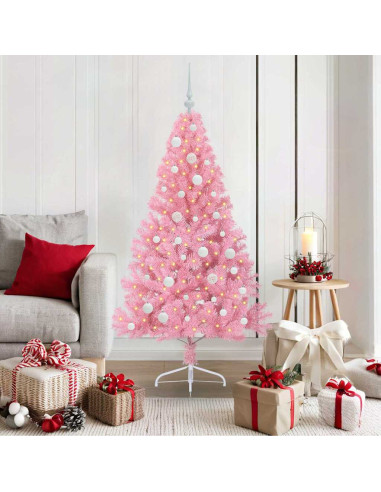 Albero di Natale artificiale con luci integrate Rosa 150 cm PVC