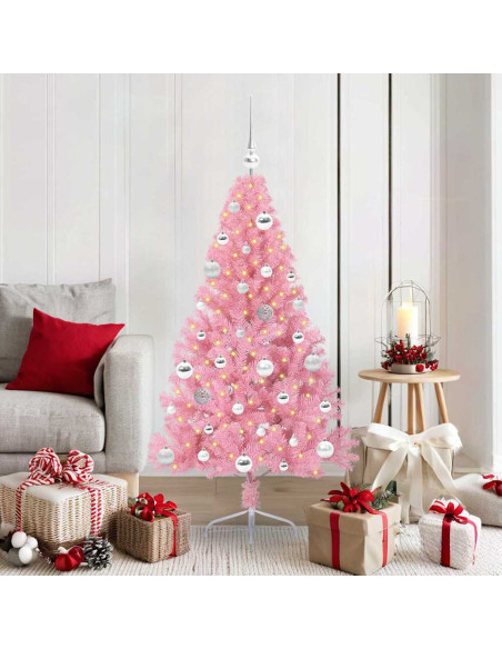 Albero di Natale artificiale con luci integrate Rosa 150 cm PVC