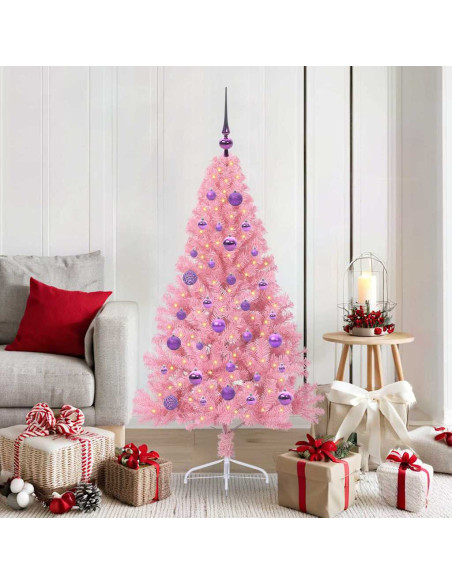 Albero di Natale artificiale con luci integrate Rosa 150 cm PVC