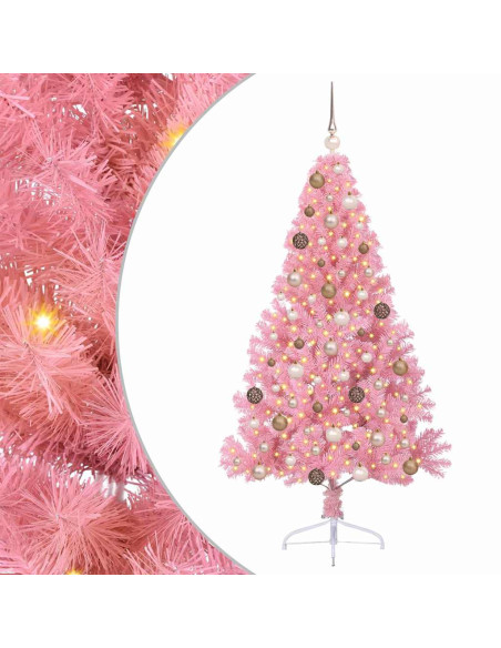 Albero di Natale artificiale con luci integrate Rosa 180 cm PVC