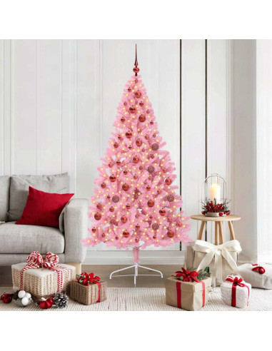 Albero di Natale artificiale con luci integrate Rosa 180 cm PVC