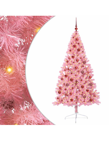 Albero di Natale artificiale con luci integrate Rosa 180 cm PVC