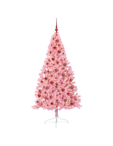 Albero di Natale artificiale con luci integrate Rosa 180 cm PVC