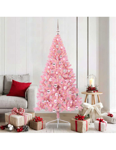 Albero di Natale artificiale con luci integrate Rosa 180 cm PVC