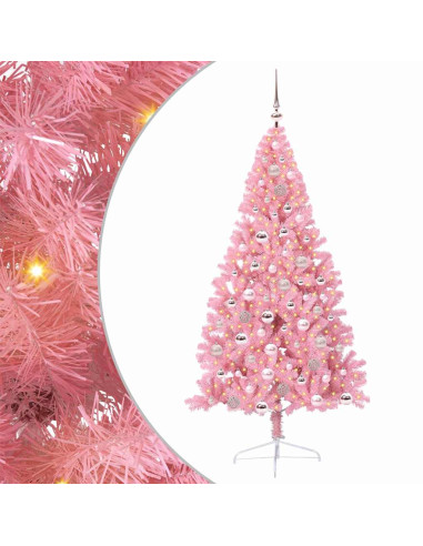 Albero di Natale artificiale con luci integrate Rosa 180 cm PVC