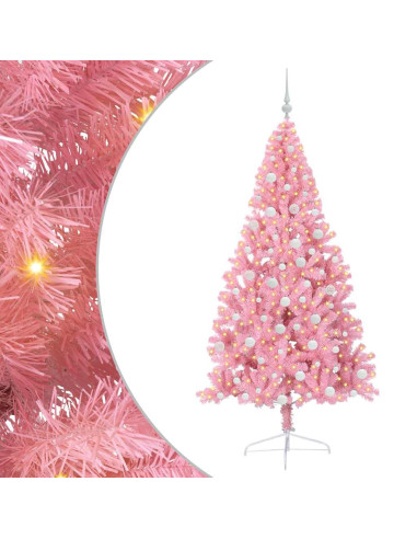 Albero di Natale artificiale con luci integrate Rosa 180 cm PVC