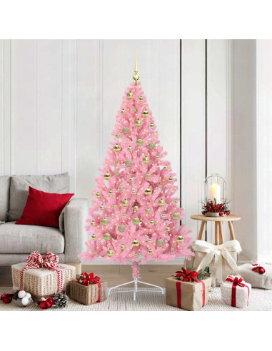 Albero di Natale artificiale con luci integrate Rosa 180 cm PVC
