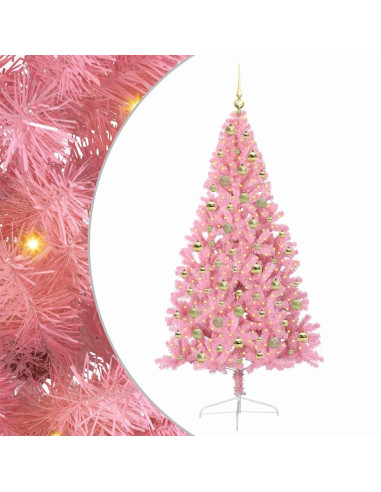 Albero di Natale artificiale con luci integrate Rosa 180 cm PVC