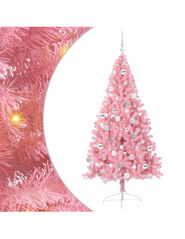 Albero di Natale artificiale con luci integrate Rosa 180 cm PVC
