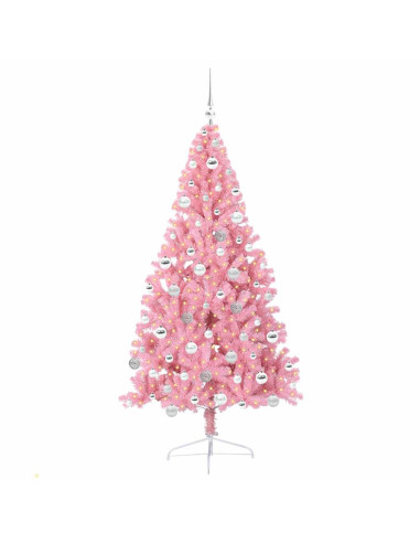 Albero di Natale artificiale con luci integrate Rosa 180 cm PVC