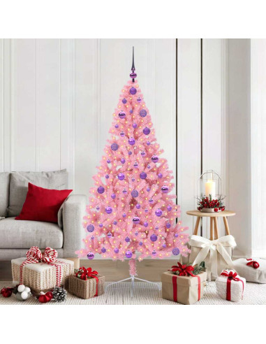 Albero di Natale artificiale con luci integrate Rosa 180 cm PVC