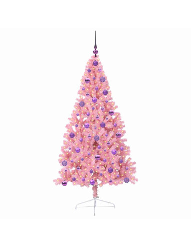 Albero di Natale artificiale con luci integrate Rosa 180 cm PVC
