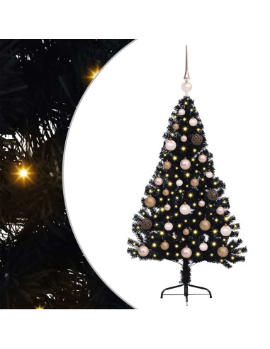 Albero di Natale artificiale con luci integrate Nero 120 cm PVC