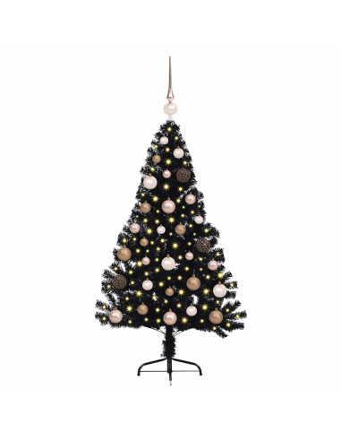 Albero di Natale artificiale con luci integrate Nero 120 cm PVC