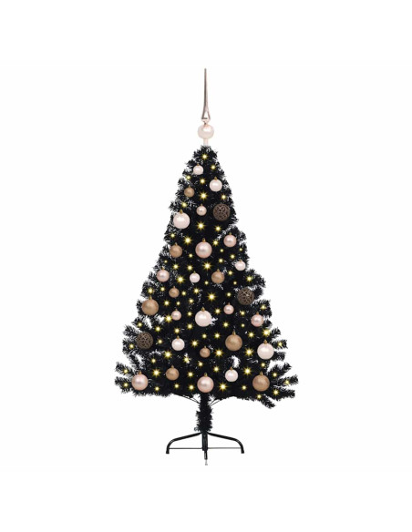 Albero di Natale artificiale con luci integrate Nero 120 cm PVC