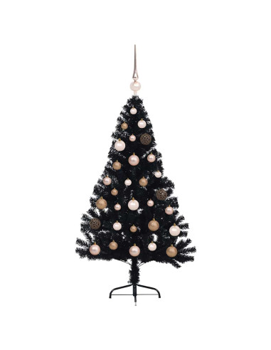 Albero di Natale artificiale con luci integrate Nero 120 cm PVC