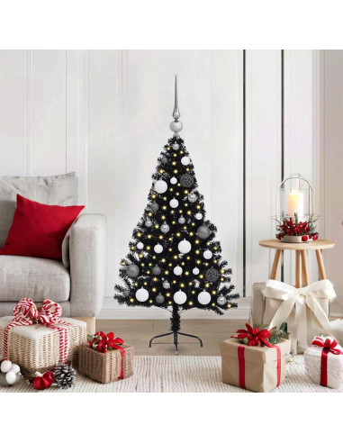 Albero di Natale artificiale con luci integrate Nero 120 cm PVC