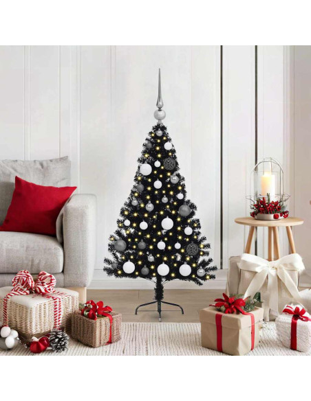 Albero di Natale artificiale con luci integrate Nero 120 cm PVC