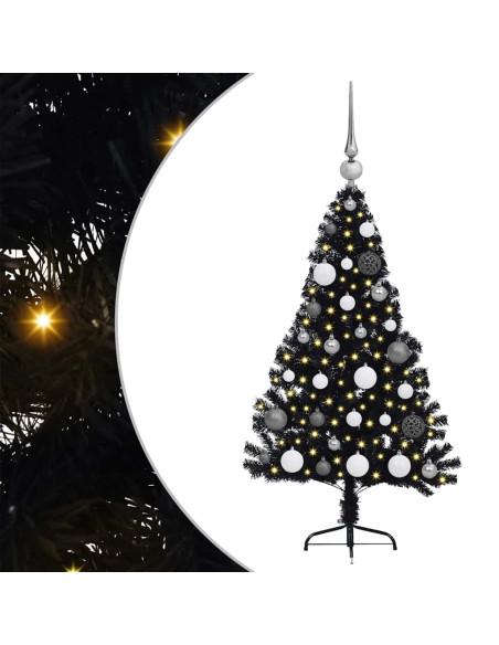 Albero di Natale artificiale con luci integrate Nero 120 cm PVC