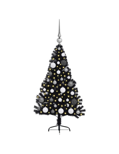 Albero di Natale artificiale con luci integrate Nero 120 cm PVC
