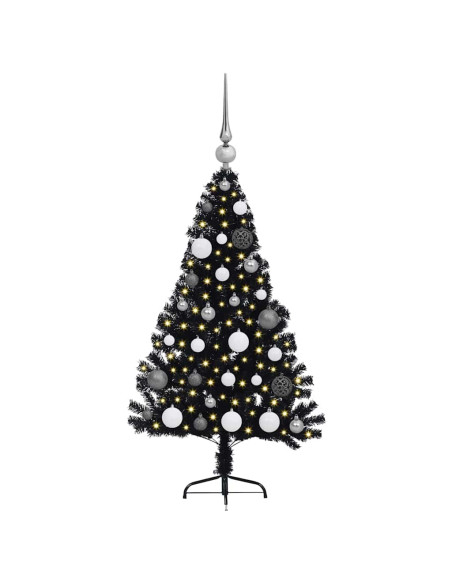 Albero di Natale artificiale con luci integrate Nero 120 cm PVC