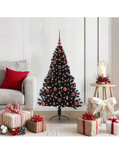 Albero di Natale artificiale con luci integrate Nero 120 cm PVC
