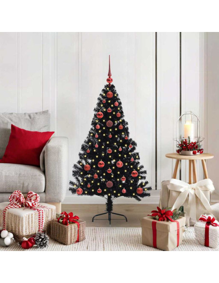 Albero di Natale artificiale con luci integrate Nero 120 cm PVC