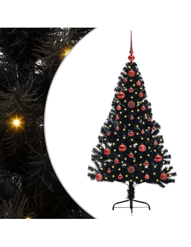 Albero di Natale artificiale con luci integrate Nero 120 cm PVC