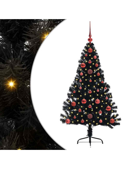 Albero di Natale artificiale con luci integrate Nero 120 cm PVC