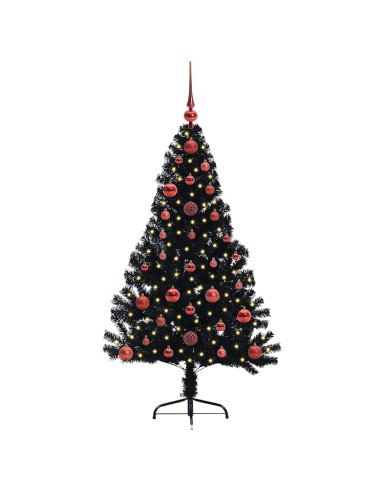 Albero di Natale artificiale con luci integrate Nero 120 cm PVC
