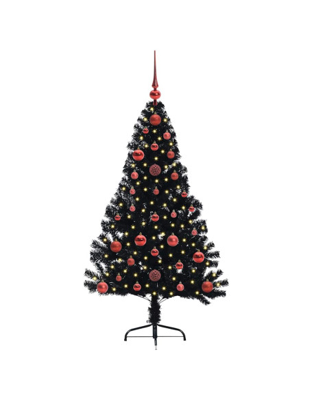Albero di Natale artificiale con luci integrate Nero 120 cm PVC