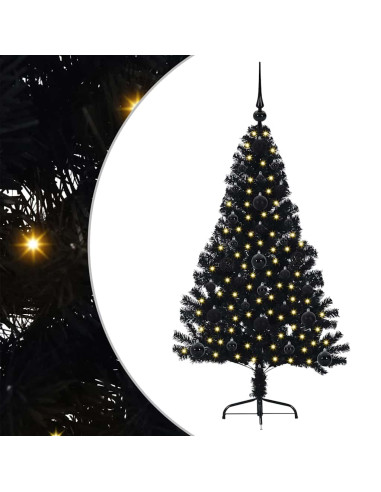 Albero di Natale artificiale con luci integrate Nero 120 cm PVC
