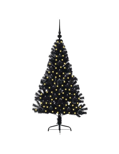 Albero di Natale artificiale con luci integrate Nero 120 cm PVC