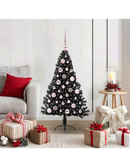 Albero di Natale artificiale con luci integrate Nero 120 cm PVC