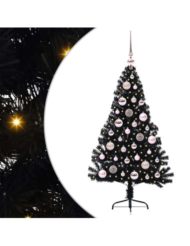 Albero di Natale artificiale con luci integrate Nero 120 cm PVC