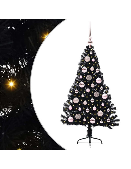 Albero di Natale artificiale con luci integrate Nero 120 cm PVC
