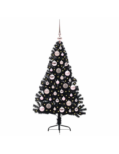 Albero di Natale artificiale con luci integrate Nero 120 cm PVC
