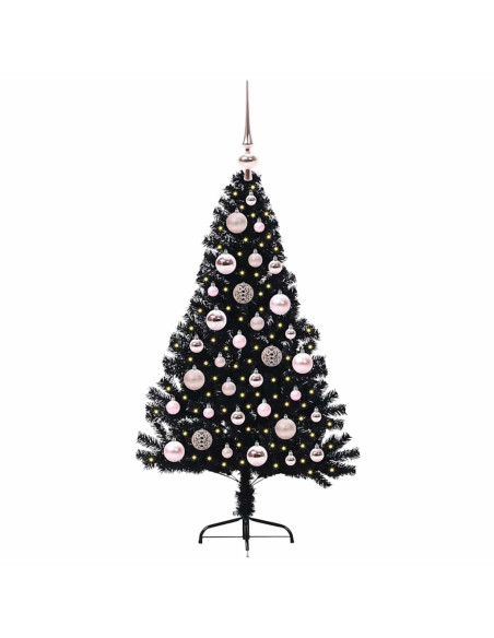 Albero di Natale artificiale con luci integrate Nero 120 cm PVC