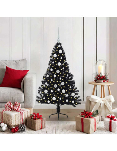 Albero di Natale artificiale con luci integrate Nero 120 cm PVC
