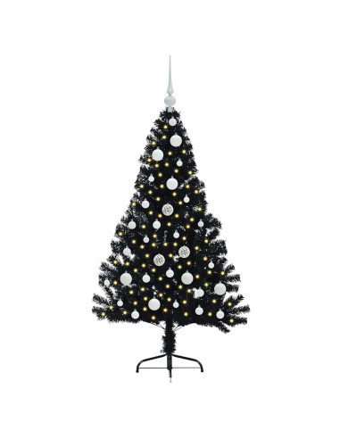 Albero di Natale artificiale con luci integrate Nero 120 cm PVC