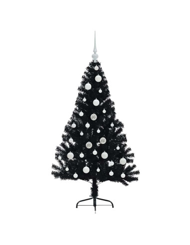 Albero di Natale artificiale con luci integrate Nero 120 cm PVC