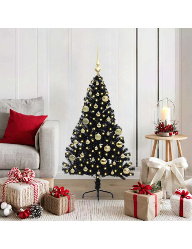 Albero di Natale artificiale con luci integrate Nero 120 cm PVC