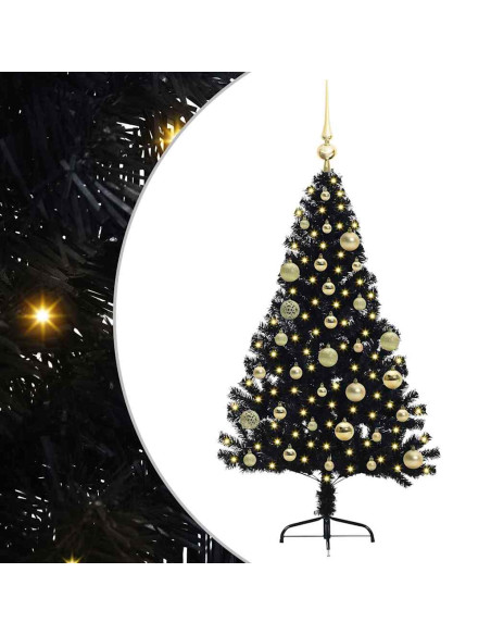 Albero di Natale artificiale con luci integrate Nero 120 cm PVC