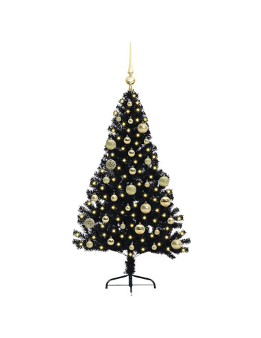 Albero di Natale artificiale con luci integrate Nero 120 cm PVC