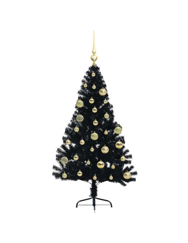 Albero di Natale artificiale con luci integrate Nero 120 cm PVC